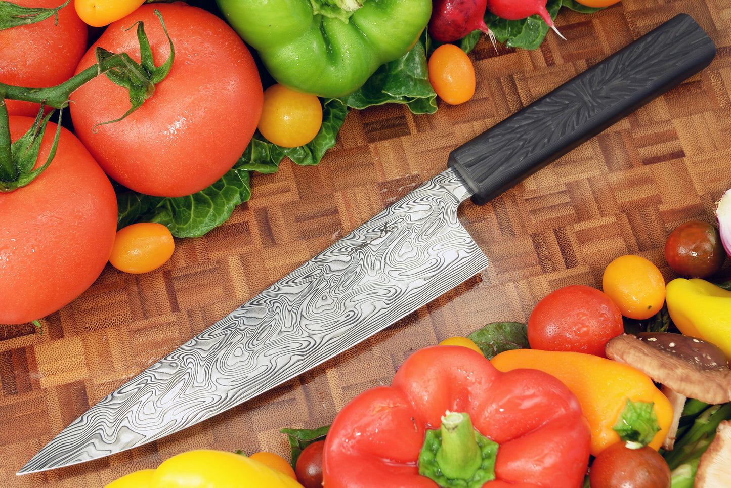 Chef Knife with Thor Damasteel Blade and Black Camo Sculpted Handle