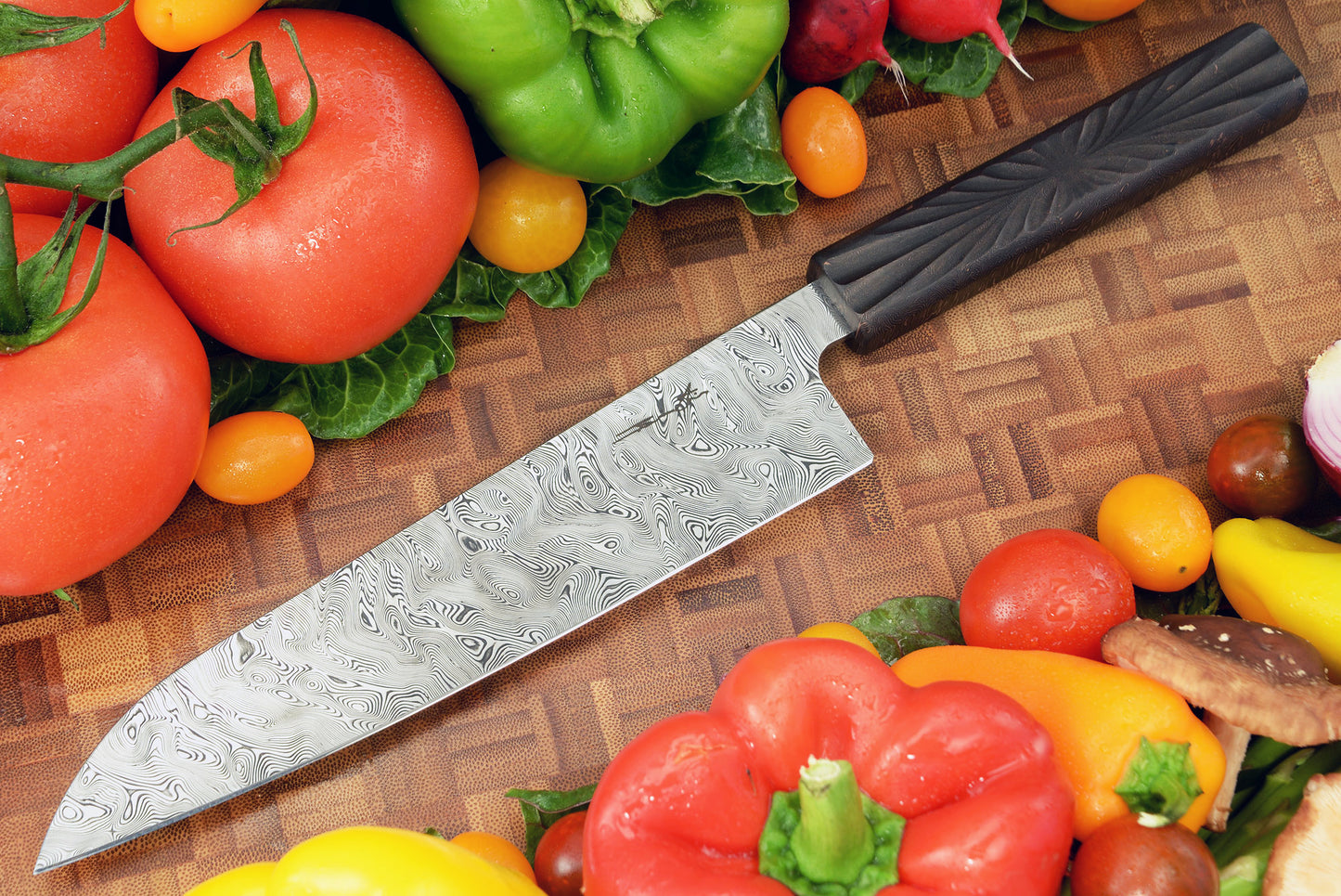 Santoku Style Kitchen Knife with Damasteel Blade and Composite Handle