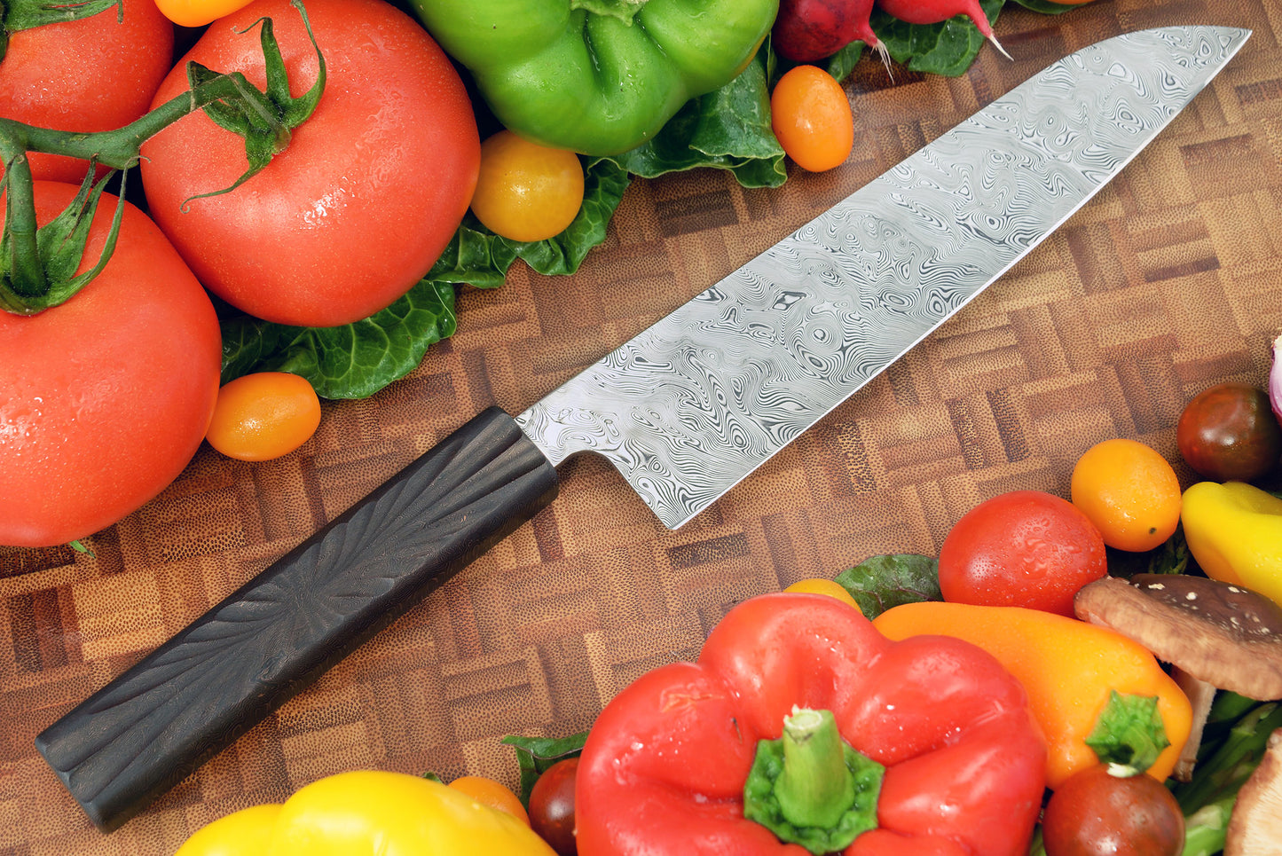 Santoku Style Kitchen Knife with Damasteel Blade and Composite Handle