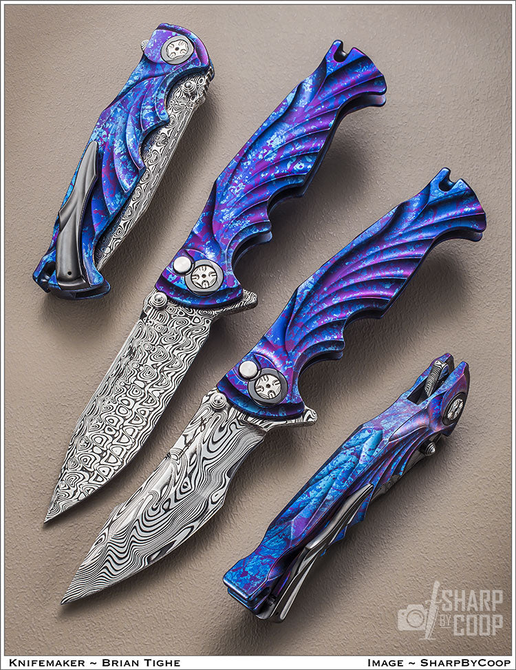 Tighe Breaker Titanium Integral’s and Splash Anodize With Damasteel Blade’s