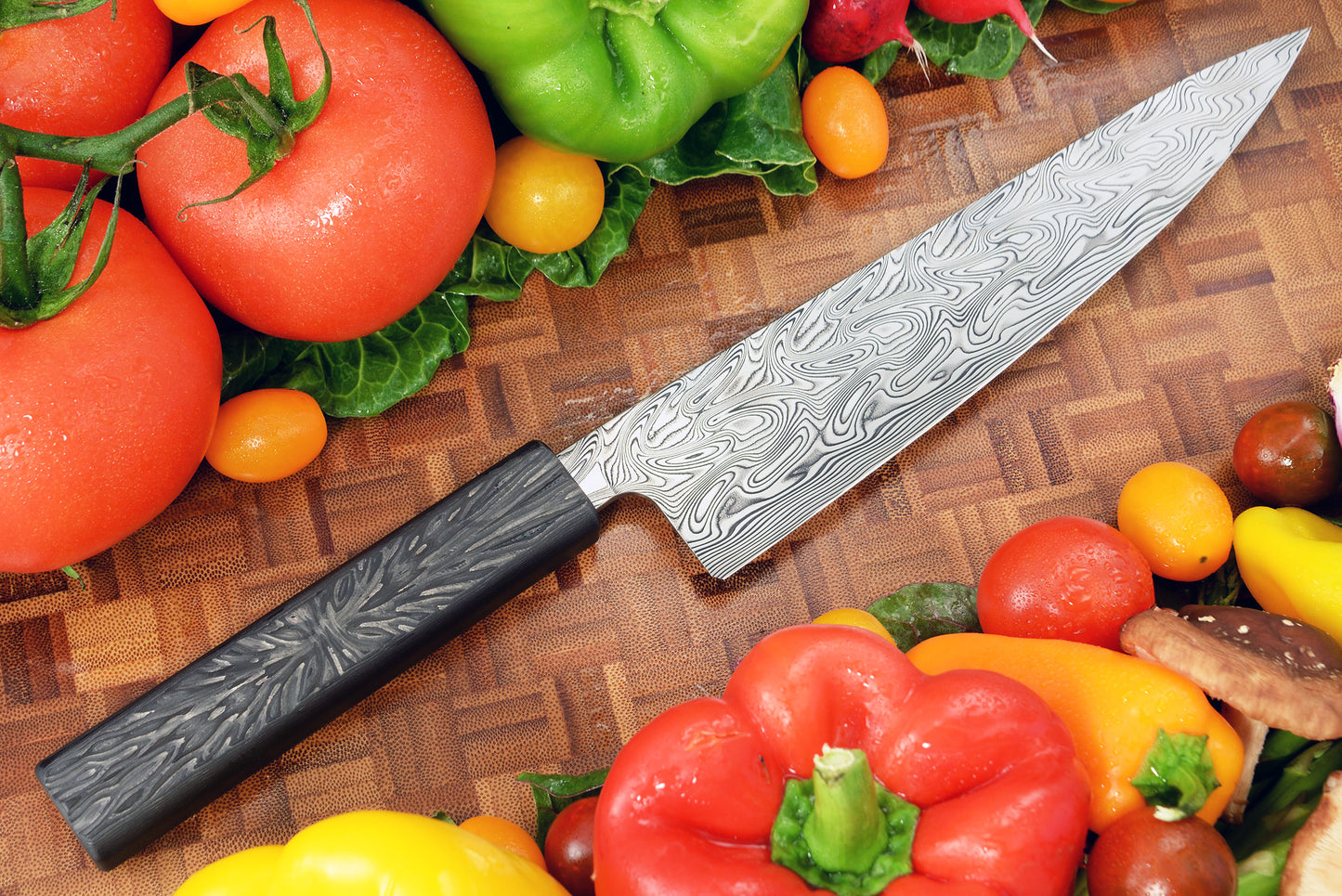 Chef Knife with Thor Damasteel Blade and Black Camo Sculpted Handle