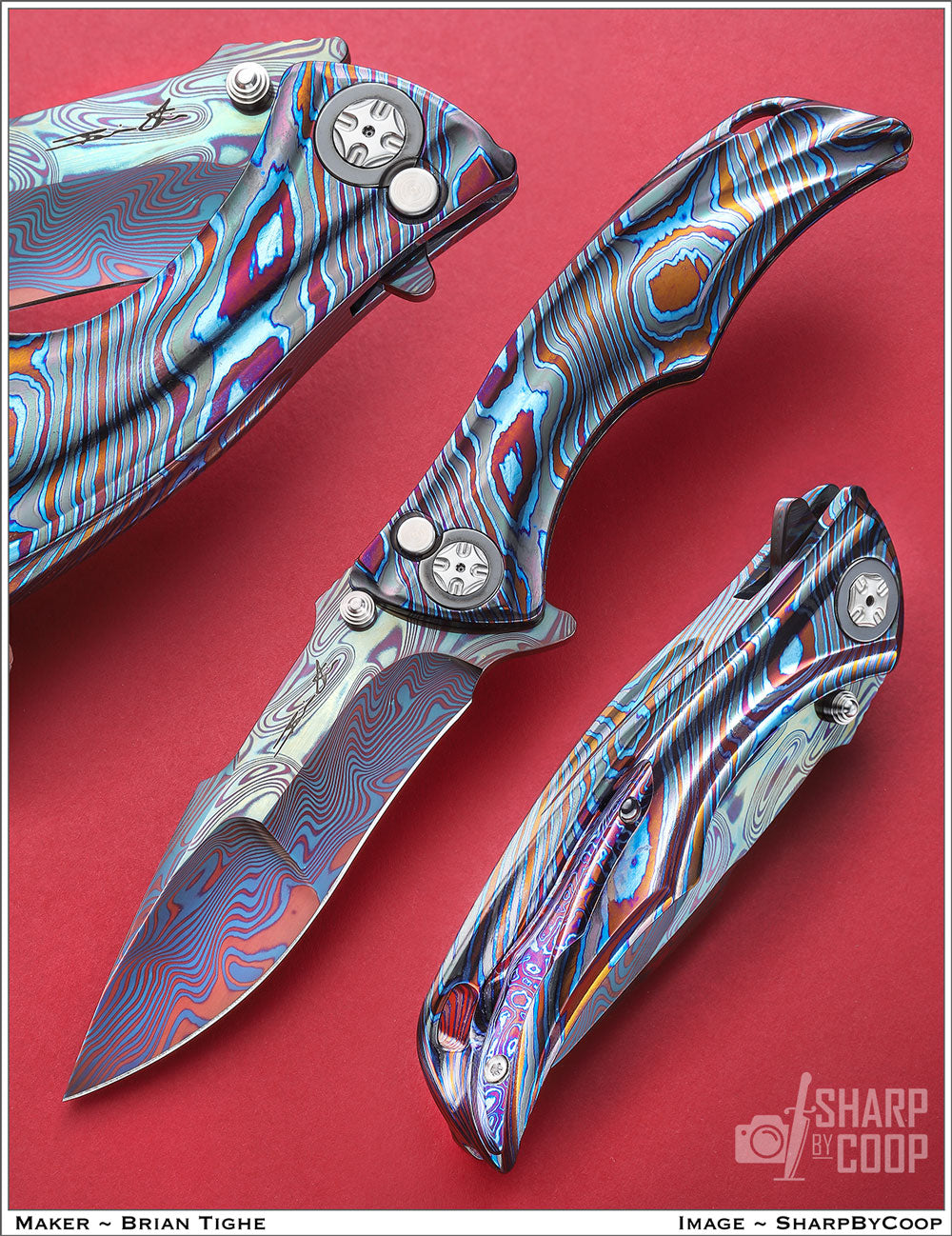 Tighe Down Timascus Integral With Colored Damasteel Blade