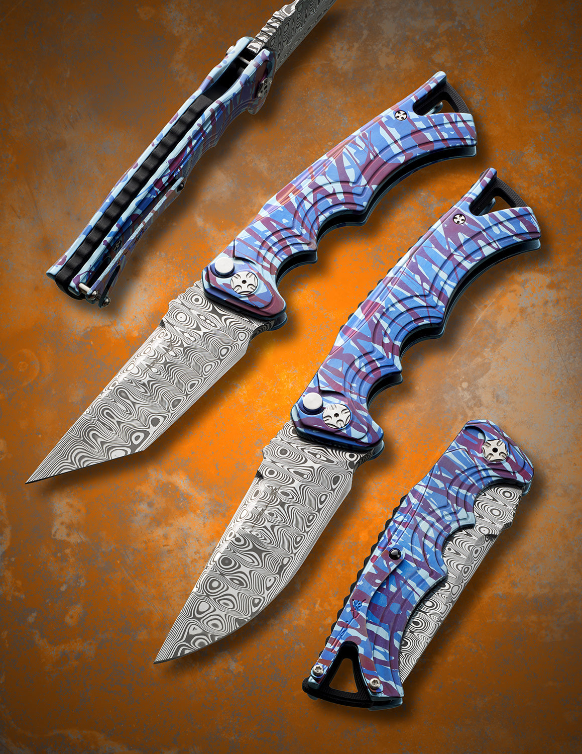 Tighe FIghter with Damasteel Blades and Tighe-ger Striped Titanium Scales